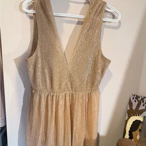 Tobi Metallic Gold Ribbed Dress